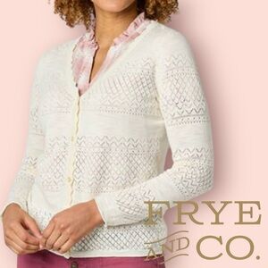 Frye & Co Ivory Pointelle Cardigan | Romantic Cottagecore Soft Knit XL